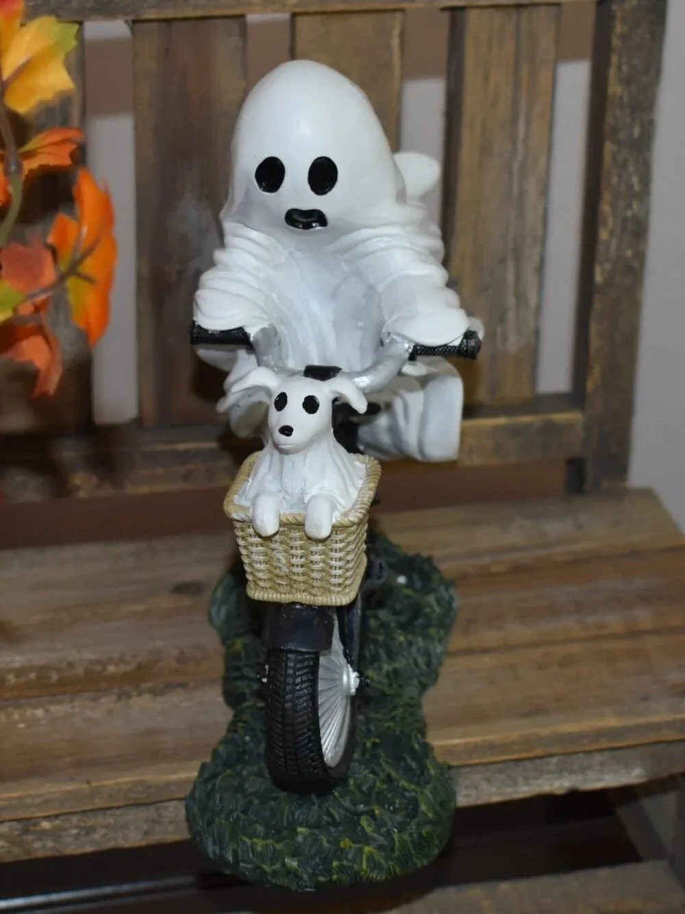 Whimsical Sheet Ghost Riding Bike Dog Fall Halloween Decor